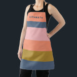 Stylish Modern Stripes Pretty Earth Tones Custom Apron<br><div class="desc">Cook in style with this personalized apron, featuring a modern stripe design in soft earth tones. The blend of navy, peach, coral, pink, ochre, and sage green creates a trendy yet timeless look that’s perfect for any kitchen. Add your name to make it uniquely yours, or gift it to a...</div>