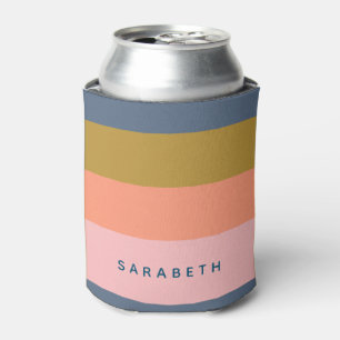 Stylish Modern Stripes Pretty Earth Tones Custom Can Cooler