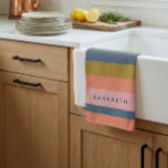 Stylish Modern Stripes Pretty Earth Tones Custom Kitchen Towel<br><div class="desc">Add a stylish touch to your kitchen with this modern striped kitchen towel featuring soft earth tones. The beautiful blend of navy, peach, coral, pink, ochre, and sage green creates a chic and trendy look that complements any kitchen decor. Whether you're drying dishes or using it as an accent, this...</div>