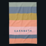 Stylish Modern Stripes Pretty Earth Tones Custom Kitchen Towel<br><div class="desc">Add a stylish touch to your kitchen with this modern striped kitchen towel featuring soft earth tones. The beautiful blend of navy, peach, coral, pink, ochre, and sage green creates a chic and trendy look that complements any kitchen decor. Whether you're drying dishes or using it as an accent, this...</div>