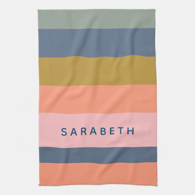 Stylish Modern Stripes Pretty Earth Tones Custom Kitchen Towel (Vertical)