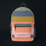 Stylish Modern Stripes Pretty Earth Tones Custom Printed Backpack<br><div class="desc">Step out in style with this modern striped backpack featuring soft earth tones. The chic combination of navy, peach, coral, pink, ochre, and sage green creates a trendy yet timeless look, perfect for school, work, or travel. Designed for both functionality and fashion, this backpack is spacious enough to carry your...</div>