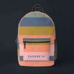 Stylish Modern Stripes Pretty Earth Tones Custom Printed Backpack<br><div class="desc">Step out in style with this modern striped backpack featuring soft earth tones. The chic combination of navy, peach, coral, pink, ochre, and sage green creates a trendy yet timeless look, perfect for school, work, or travel. Designed for both functionality and fashion, this backpack is spacious enough to carry your...</div>