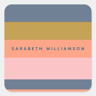 Stylish Modern Stripes Pretty Earth Tones Custom Square Sticker