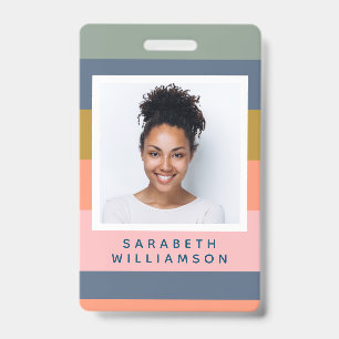 Stylish Modern Stripes Pretty Earthy Name Photo Badge