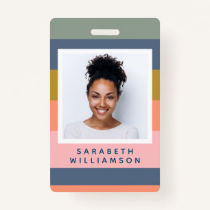 Stylish Modern Stripes Pretty Earthy Name Photo Badge