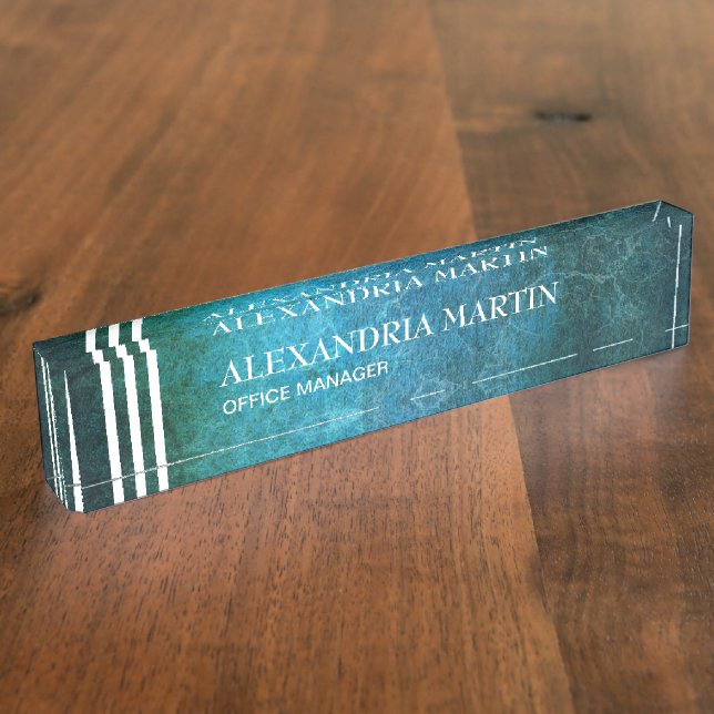 Stylish Modern Teal Desk Name Plate (Side)