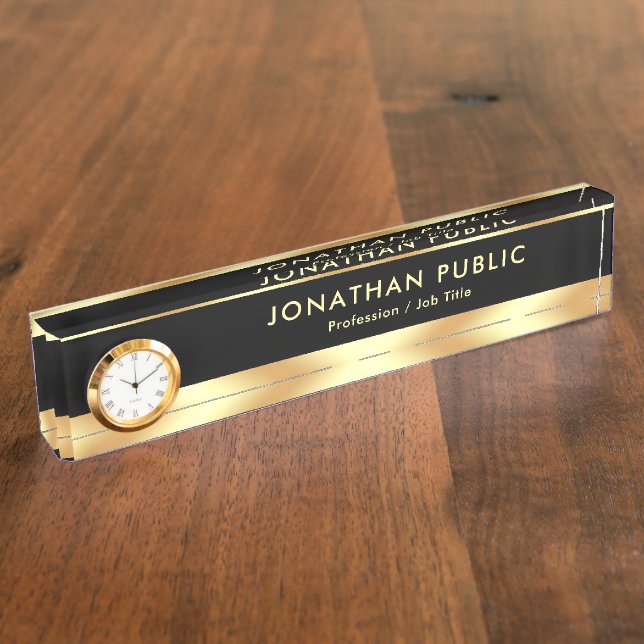 Stylish Modern Template With Clock Glamour Luxury Nameplate (Side)