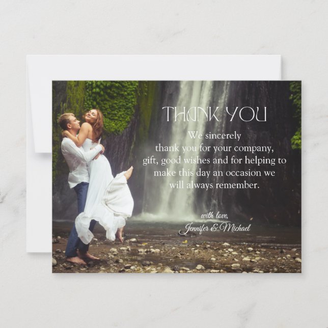 stylish modern thank you script wedding photo  card (Front)