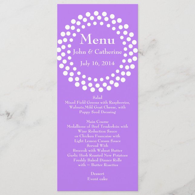 Stylish Modern Violet Wedding Table Menu (Front)
