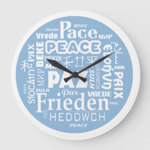 Stylish modern wall clock PEACE multiple language