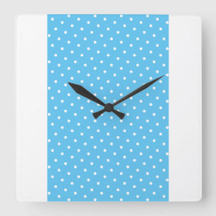 Stylish Modern Wide Sky Blue Stripe Dots On White Square Wall Clock