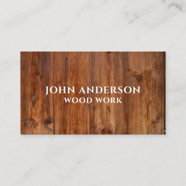Stylish Modern Wooden Carpentry Business Card (Front)
