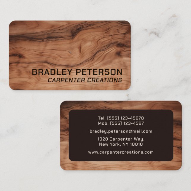 Stylish Modern Wooden Carpentry Construction Busin Business Card (Front/Back)