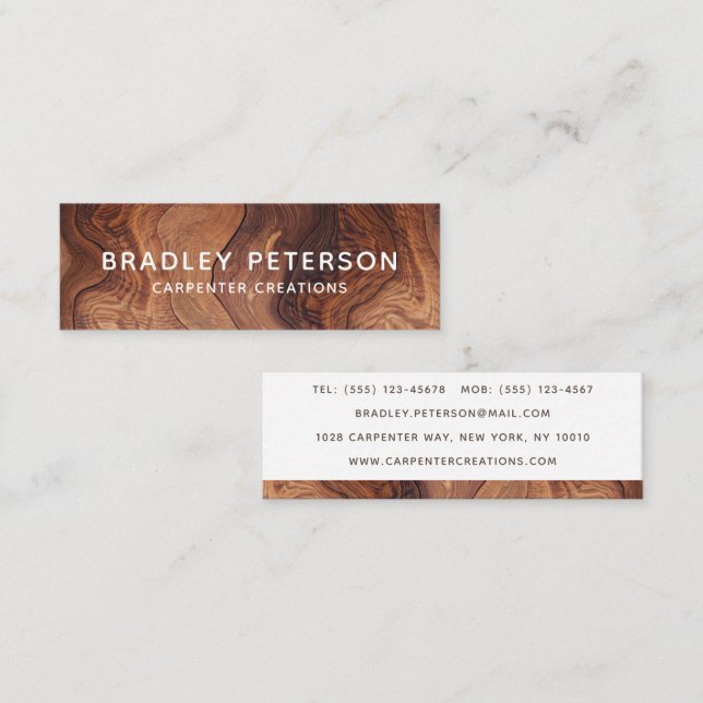 Stylish Modern Wooden Carpentry Construction Mini Business Card (Front/Back)