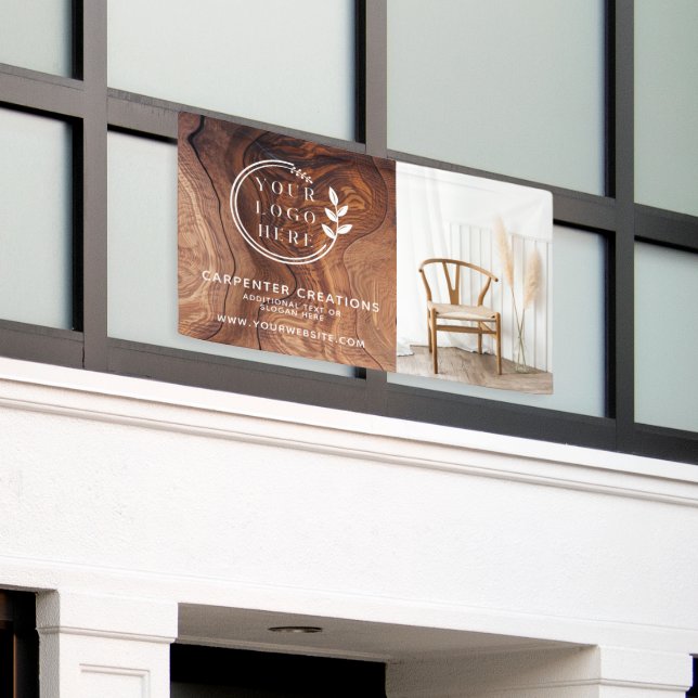 Stylish Modern Wooden Carpentry Logo Photo Banner (Outside Building)