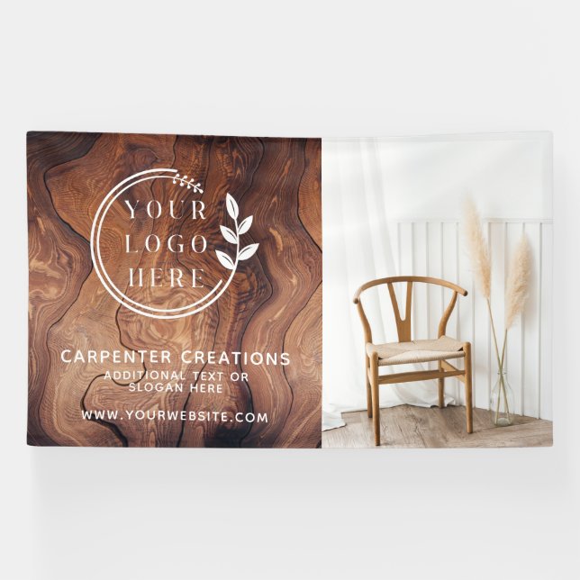 Stylish Modern Wooden Carpentry Logo Photo Banner (Horizontal)