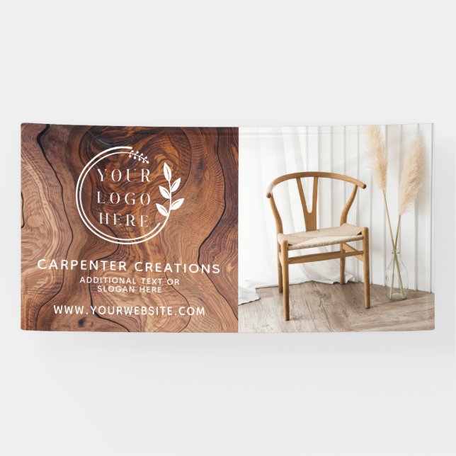 Stylish Modern Wooden Carpentry Logo Photo Banner (Horizontal)