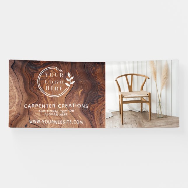 Stylish Modern Wooden Carpentry Logo Photo Banner (Horizontal)