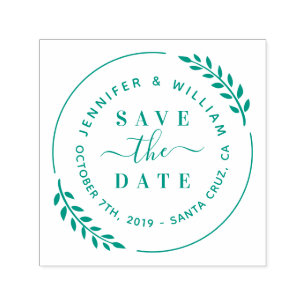 Stylish Modern Wreath & Cute Script Save The Date Self-inking Stamp