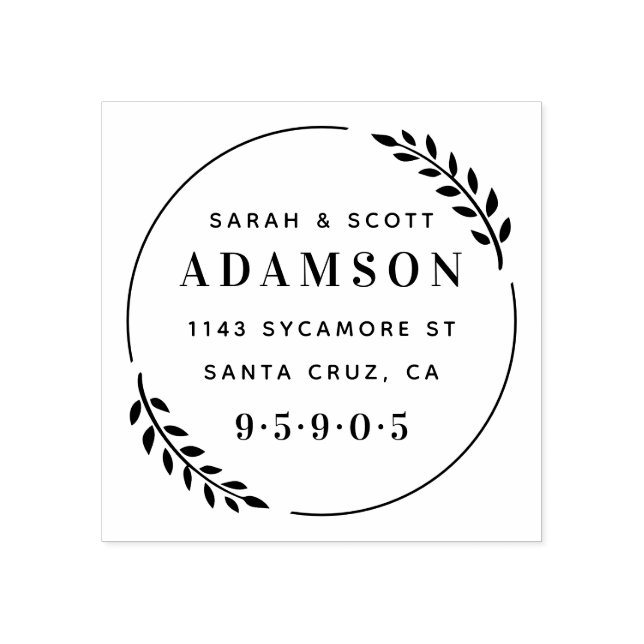 Stylish Modern Wreath Newly Weds Return Address Rubber Stamp (Imprint)