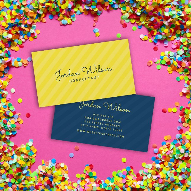 Stylish Modern Yellow and Blue Stripes Business Card (Creator Uploaded)