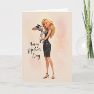 Stylish Mom Holding Cute Bunny Happy Mother’s Day Card