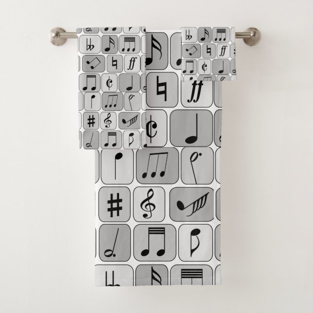 Stylish Monochrome Geometric Music Notes Pattern Bath Towel Set (Insitu)