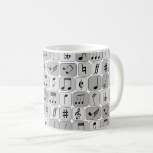 Stylish Monochrome Geometric Music Notes Pattern Coffee Mug