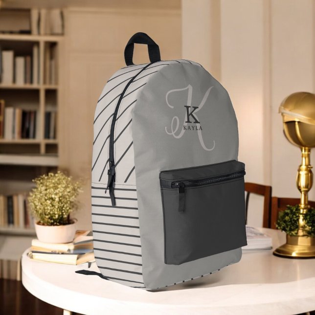 Stylish Monogram and Stripes Neutral Pattern Printed Backpack (Creator Uploaded)