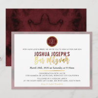STYLISH MONOGRAM BAR MITZVAH maroon dark red gold