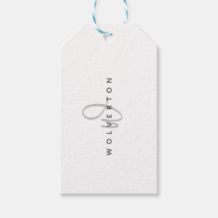 Stylish Monogram Black White Elegant Script Name Gift Tags