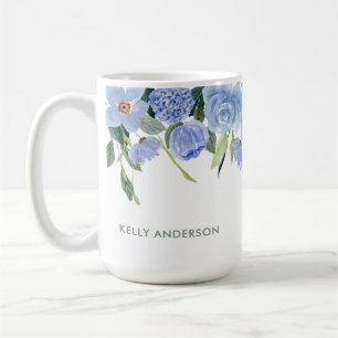Stylish Monogram Blue floral watercolor border Coffee Mug