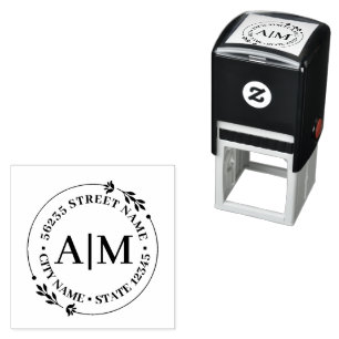 stylish monogram botanical return address wedding self-inking stamp