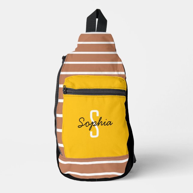 Stylish Monogram Calligraphy Name Yellow Caramel Sling Bag (Front)