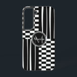 Stylish monogram check and stripes samsung galaxy case<br><div class="desc">Stylish fashionable black and white stripes and checks design fully customizable with your monogram and name to create a unique personalized gift/ cpp1501</div>