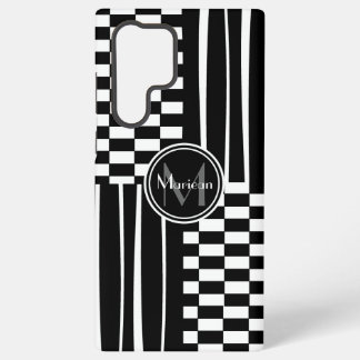 Stylish monogram check and stripes samsung galaxy case