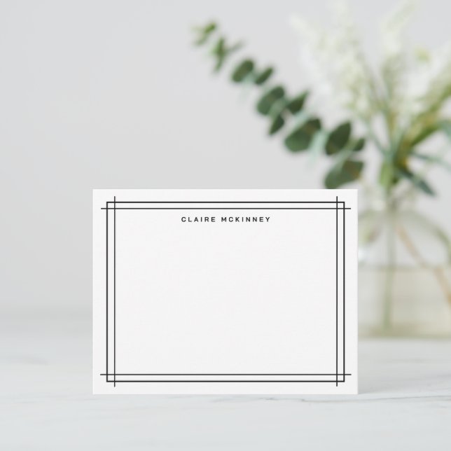 Stylish Monogram Double Border Black White Chic  Card (Standing Front)
