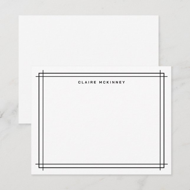 Stylish Monogram Double Border Black White Chic  Card (Front/Back)