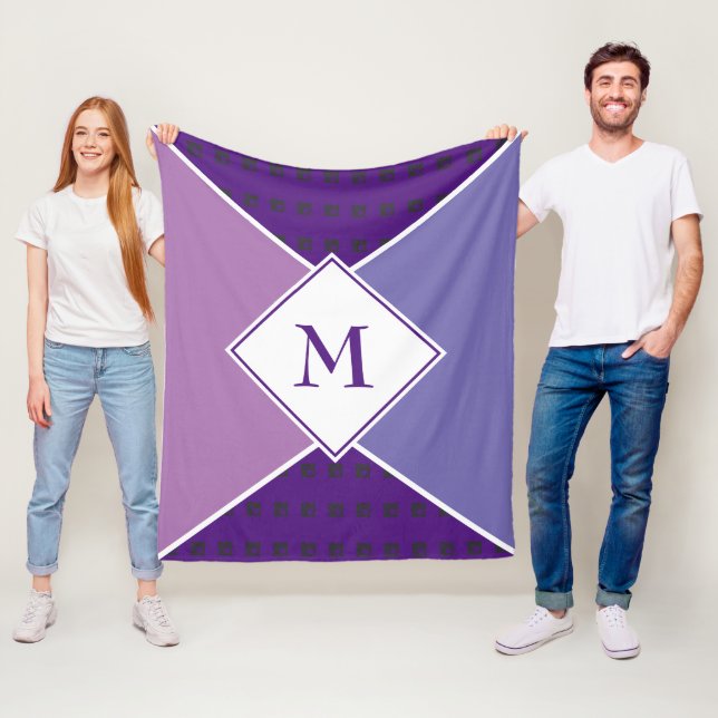 Stylish MONOGRAM Geometric | Purple Mauve Lilac Fleece Blanket (In Situ)