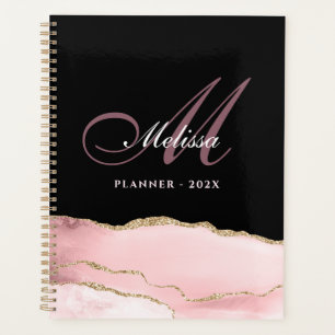 stylish monogram gold and blush agate  planner