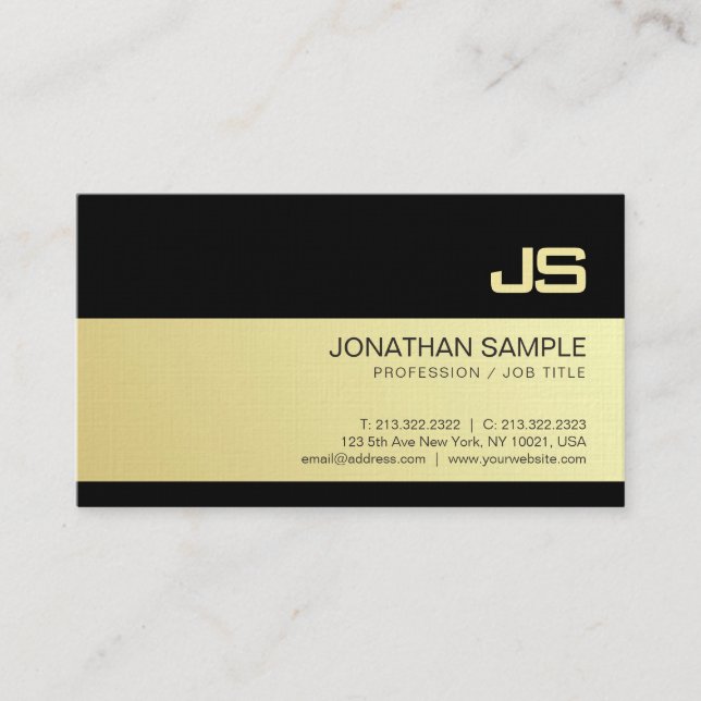 Stylish Monogram Gold Look Design Plain Luxury Business Card (Front)