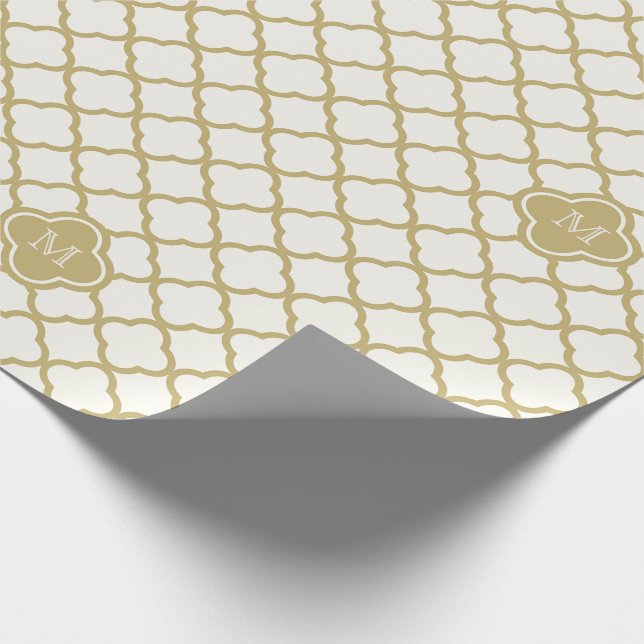 Stylish Monogram Gold Quatrefoil Pattern Wedding Wrapping Paper (Corner)