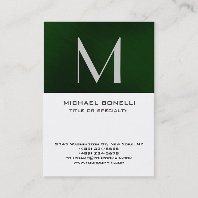 Stylish Monogram Green White Simple Business Card (Front)