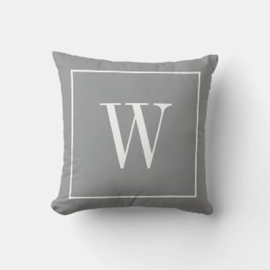 Stylish Monogram Inital Modern Trendy Grey White Throw Pillow