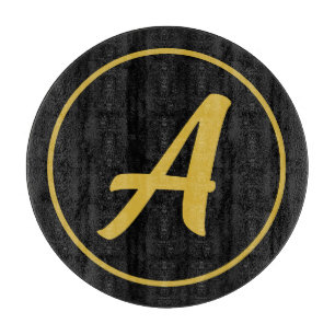 Stylish Monogram Initial Letter Gold Color Black Cutting Board