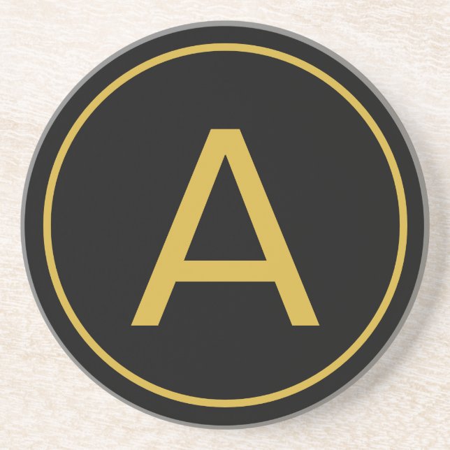 Stylish Monogram Initial Letter Gold Colour Black Coaster (Front)