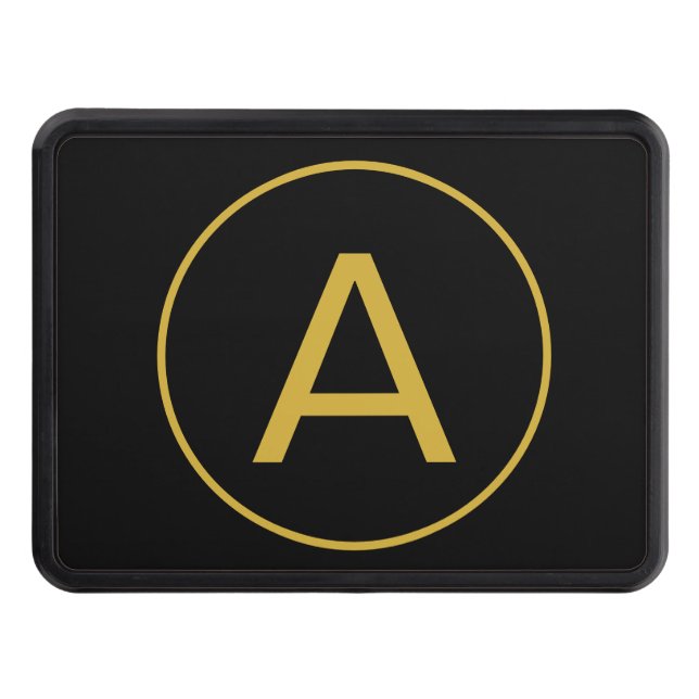 Stylish Monogram Initial Letter Gold Colour Black Trailer Hitch Cover (Front)