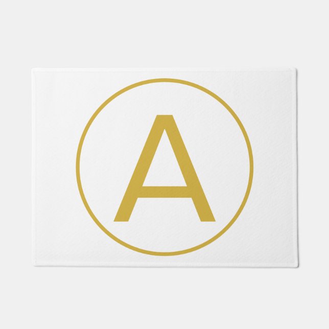 Stylish Monogram Initial Letter Gold Colour White Doormat (Front)