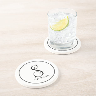 Stylish Monogram Initial S, Last Name Editable Coaster